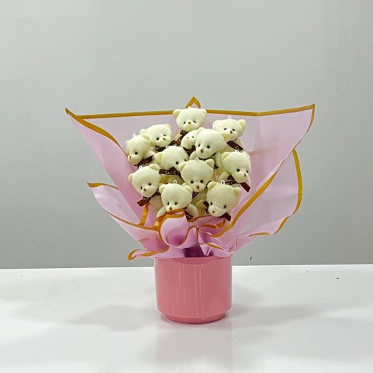 Pembe seramik vazoda 12 adet minik ayıcık