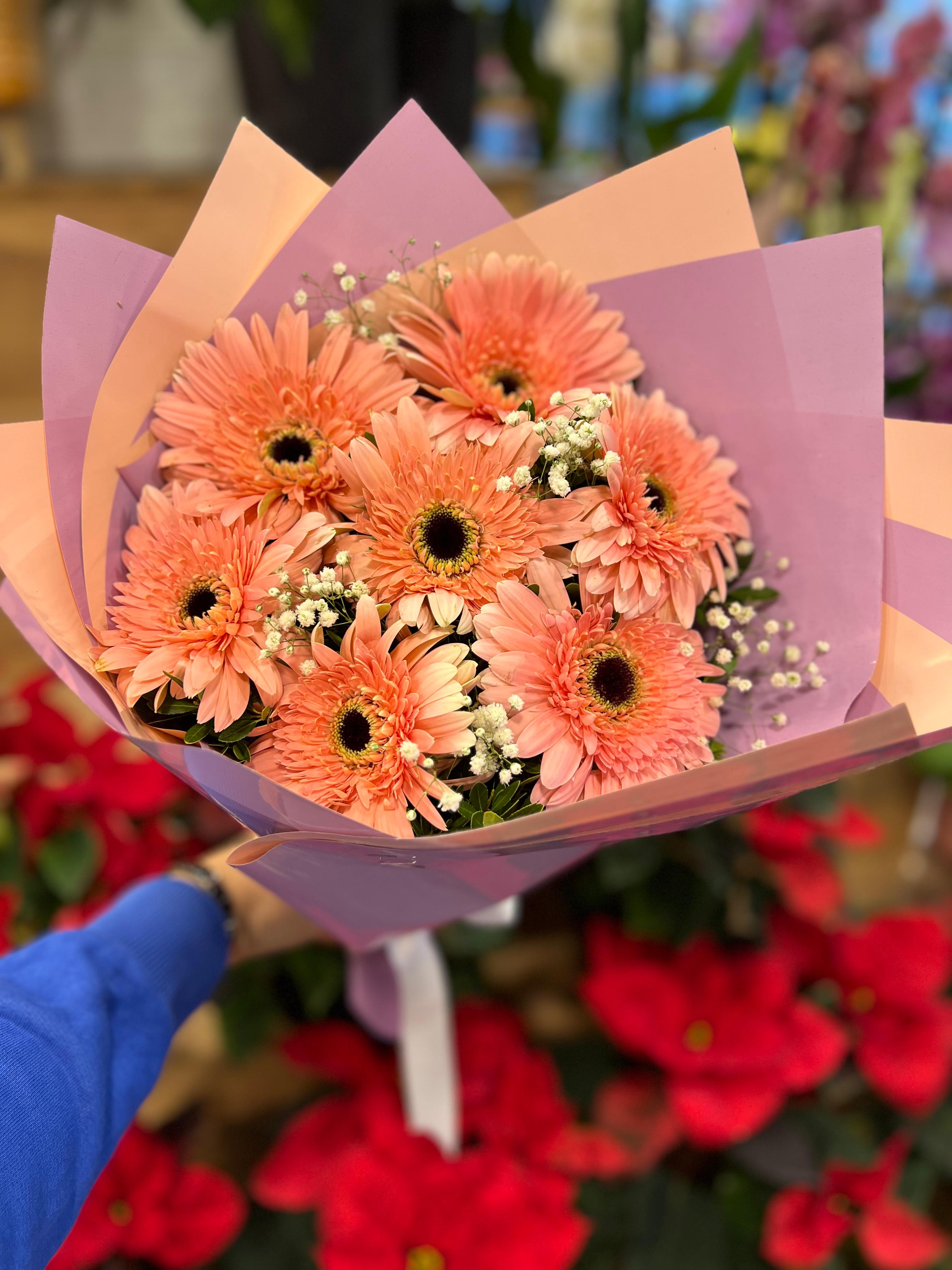 Pudra Bukette Pembe Gerberalar