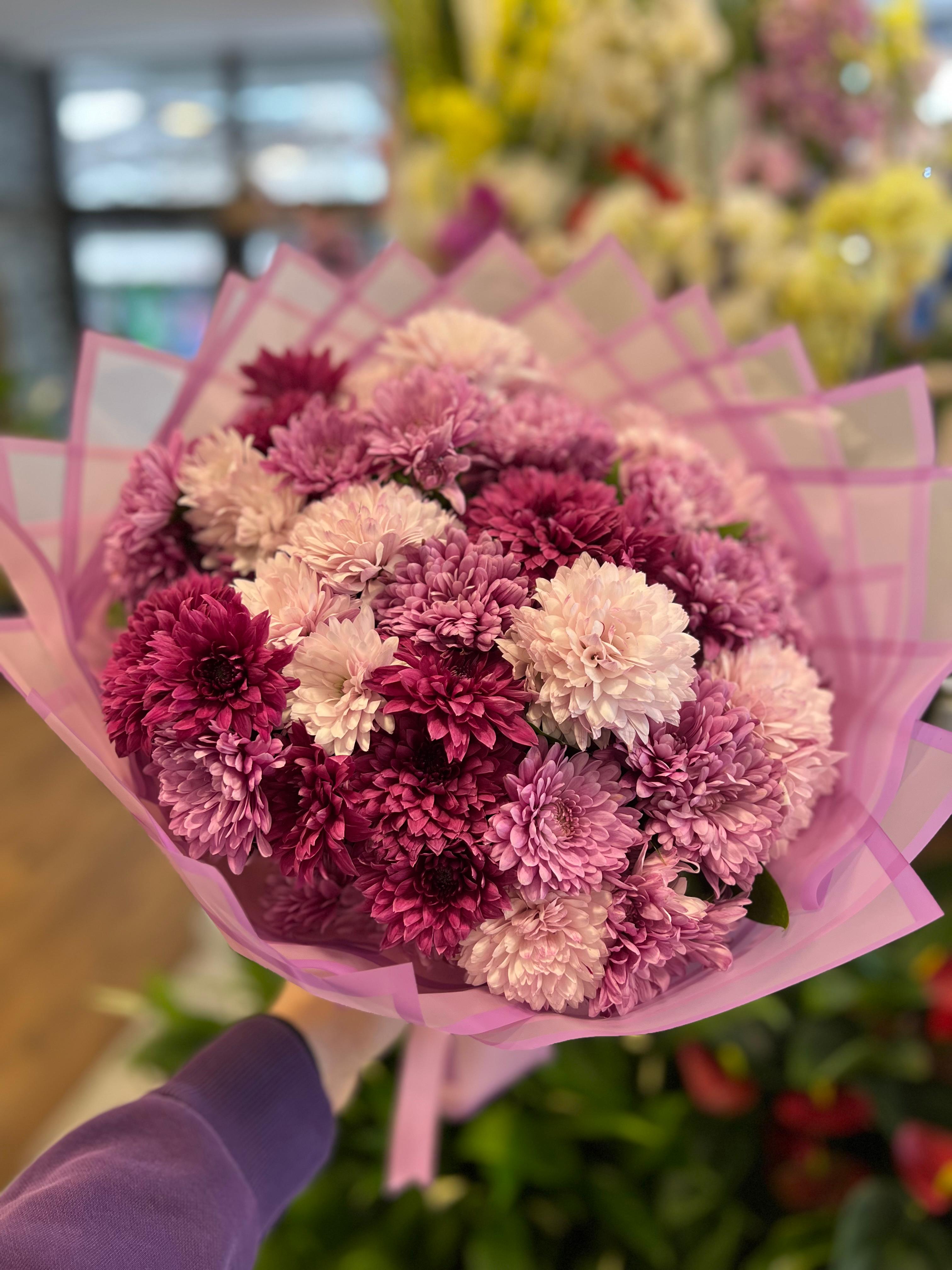 Canlı Kasımpatı Pembe Mor Buket