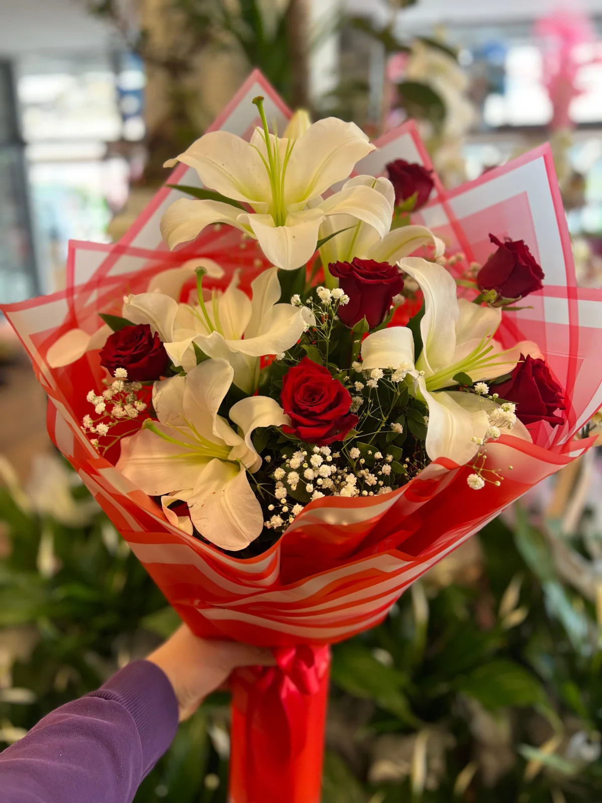 Canlı Lilyum ve Gül Buketi